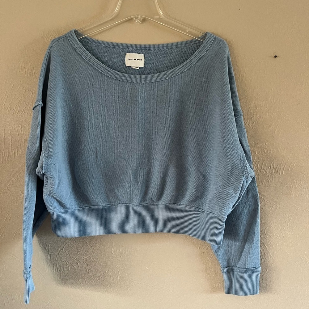 American Eagle Outfitters Blue Crop Sweatshirt Size XS Long Sleeves - Picture 2 of 12